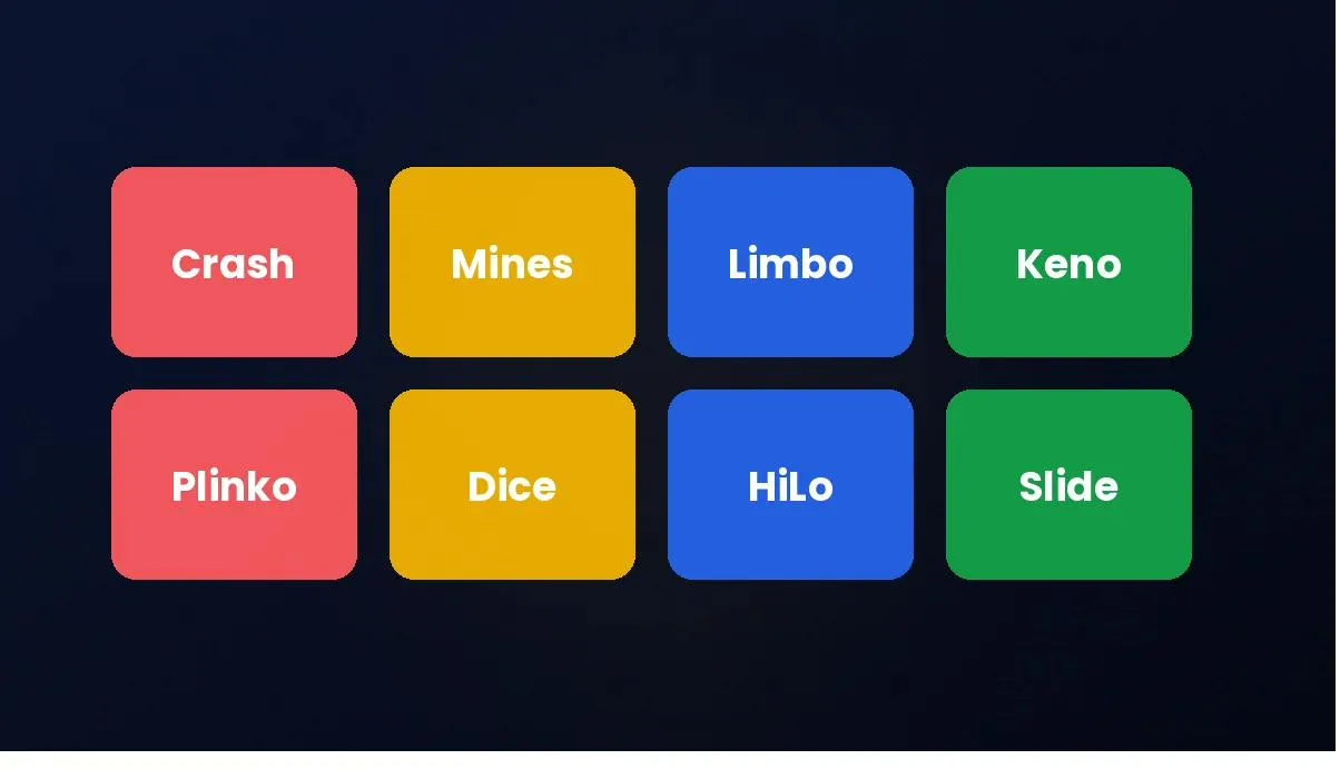 Les jeux ShinyWilds Originals : Crash, Mines, Limbo, Keno, Plinko, Dice, HiLo et Slide
